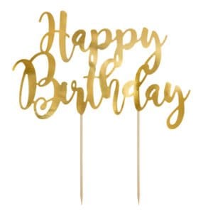 Topper na tort Happy Birthday – złoty